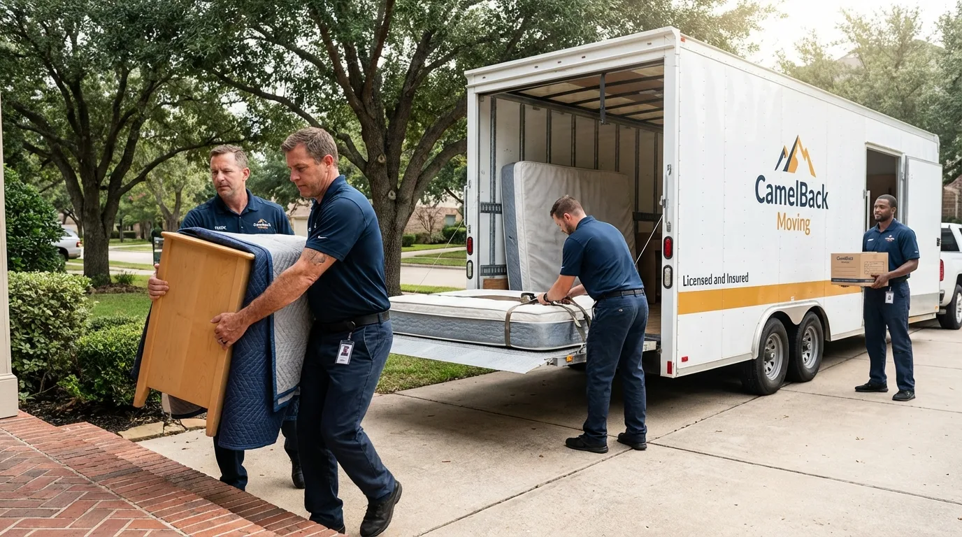 Crew loading residential truck for cross-state move from Amery, WI