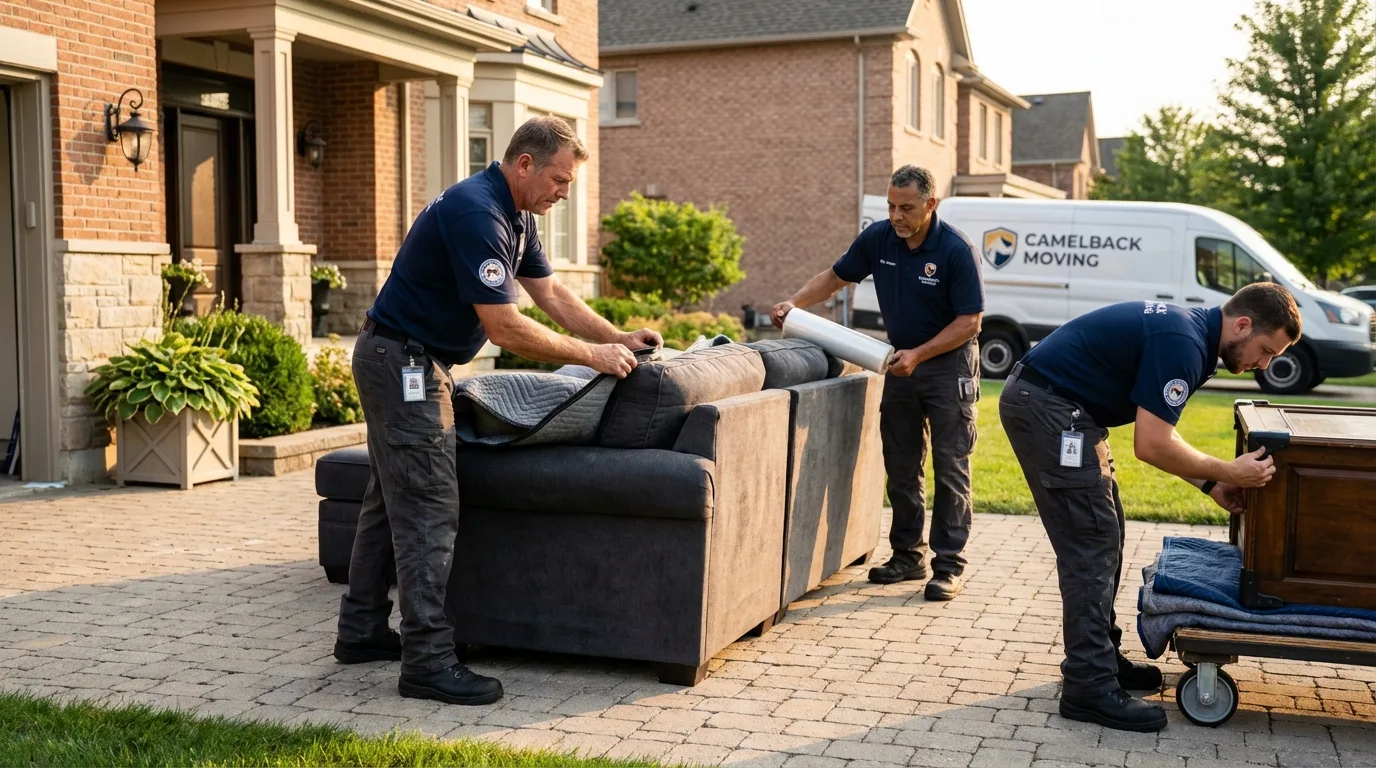 Large estate moving crew wrapping furniture in Amery, WI